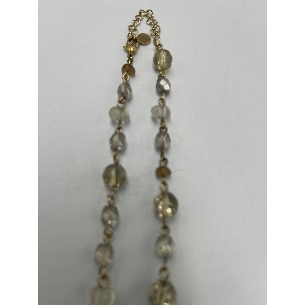 XC Axcess Gold Tone Beaded Chain Fringe Necklace Silver & Frosted Beads